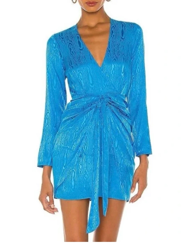 Ronny Kobo Dress Marissa Silk Blend Ruched Back Mini Blue Size M Nwt